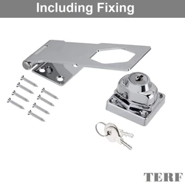 TERF® Heavy Duty Polished Chrome Key Operated Locking Hasp and Staple 115mm (4.52 inch) Key Locking Padlock including Fixing For Sheds Garden Gate Garage Furniture Cupboard Window - Pack of 2