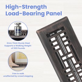 Howeall 2x12 Inches Heavy Duty Walkable Floor Register Easy Adjust Air Supply Lever Floor Vents - Seattle Design - Vent Cover for Home Floor - Oil Rubbed Bronze