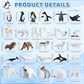 Entollar 40 Pcs Arctic Animal Figurines Set, Complete School Projects Polar Animals Diorama Kit with Bear, Penguin, Fox, Walrus, Reindeer, Trees & Fake Ice, Preschool Educational Toys Birthday Gift