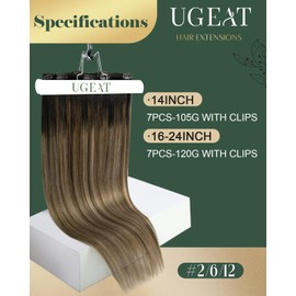 Ugeat Real Hair Clip in Extensions for Long 22 Inch Remy Hair Extensions Clip in Brown Balayage Thick Hair Extensions Clip ins Chocolate Brown 7Pcs 120G 2/6/12