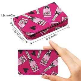 sundee Business Card Holder, RFID Blocking PU Leather Wallet with Magnetic for Women and Men, Name ID Credit Card Case, Portable Stylish Carrier Purse for Business Social -Pink Bottles
