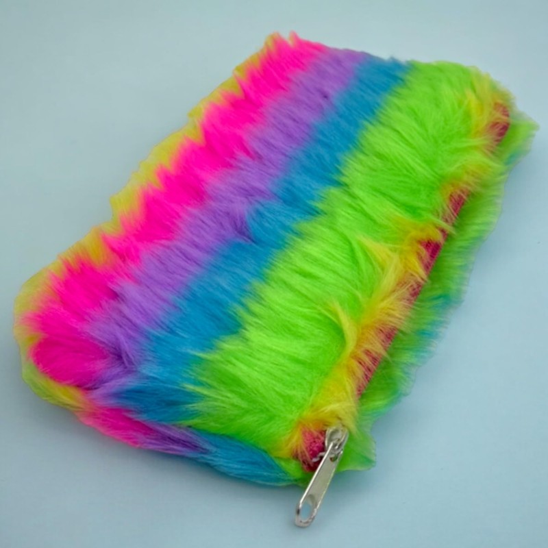 MIJOMA Colourful Plush Rainbow Case, Soft Faux Fur Travel Case