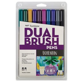Tombow 56218 Dual Brush Pen Art Markers, Bohemian, 10-Pack. Blendable, Brush and Fine Tip Markers