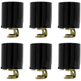 Creative Hobbies® ELT5561A Phenolic (Bakelite) Medium Base E26 Fixture Socket, for Incandescent Bulbs, One-Piece Keyless with Hickey, Black, Pack of 6
