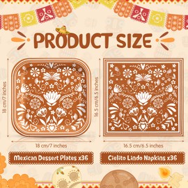 Zhehao 72 Pcs Platos De Barro Mexicanos Mexican Party Plates and Napkin Set Serve 36, Cielito Lindo Party Supplies 7" Paper Plates Fiesta Clay Pottery Disposable Decoration for Baby Shower Wedding