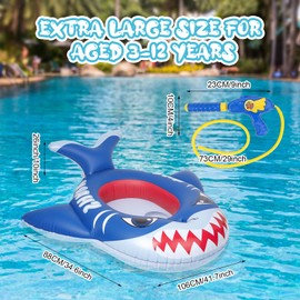 Coumy Inflatable Shark Pool Float for Kids, Pool Floats with Built-in Squirt Gun Toddler Swimming Pool Toys Ride-on Floaties for Boys Girls 3-8 Years