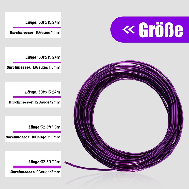 15.5 Metres Purple Aluminium Craft Wire, 16 Gauge 1.5 mm