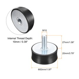 sourcing map Rubber Bearing M10 External / Internal Thread Vibration Insulator Shock Absorber Diameter 50 mm x Height 20 mm Pack of 4