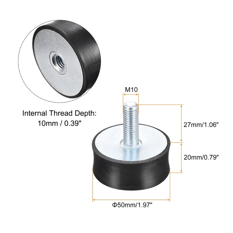 sourcing map Rubber Bearing M10 External / Internal Thread Vibration