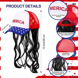 Cindeer USA Mullet Hat Wig for Men 4th of July American Costume Hat Mullet Red Blue and White Wig Cap for Christmas(Black)