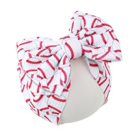 BOXOB Baseball Bow Headband Baby, High Stretchy Soft Nylon Headbands in Red & White Game Sport Event Hair Accessories for Girls and Infants
