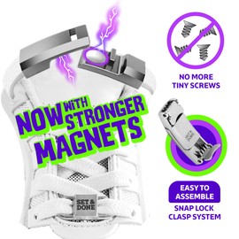 Set & Done 2 Pair Flat Elastic Shoelaces with Magnet Lock - No Tie Shoe Laces for Adults and Kids