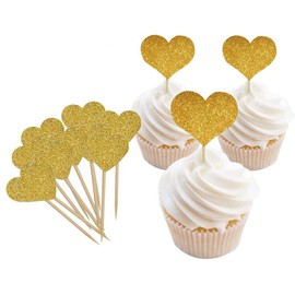 Decoración para cupcakes con forma de corazón con purpurina, 50 piezas de amor para el día de San Valentín, decoración de tartas para bodas, bodas, fiestas de cumpleaños, baby shower