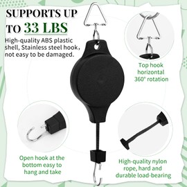 Yotako 2 Pack Hanging Basket Pulley, Heavy Duty Adjustable Plant Pulley System Retractable Plant Pulley Hook with 2Pcs White Ceiling Hooks and S-Hook for Hanging Plant Baskets Watering