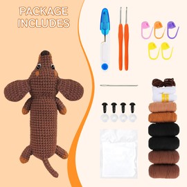 ASDIIT 2 Pcs Dachshund Crochet Kits for Beginners Animal Amigurumi Crochet Starter Set Dog Knitting Kit Gifts for Dog Lovers - with Step-by-Step Video