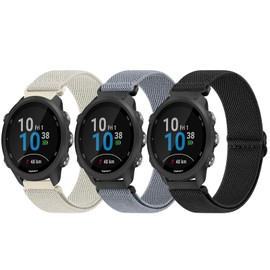 3 Pack Elastic Bands for Garmin Forerunner 245/245 Music Bands Women Men, 20mm Soft Stretchy Nylon Sport Straps for Garmin Vivoactive 6/5/3 Smartwatch (Starlight+Denim Blue+Black)