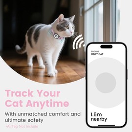 Leather Airtag Cat Collar - Waterproof Cat Collar AirTag Holder with Metal Buckle | Comfortable, Glossy Cats Tracker Collars with Bell for Girl Boy Cats, Kittens, and Puppies (Rose Gold)