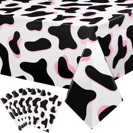 Tiamon 6 Pcs Pink Cow Print Tablecloth 108 x 54 Inch Cow Birthday Party Table Cloth Disposable Plastic Cow Print Table Cover for Disco Pink Cowgirl Birthday Decorations Supplies