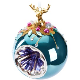 BRUBAKER Premium Christmas Bauble Blue with Deer Figure - 10 cm Christmas Tree Decoration with Beads Decorations - Hand-Decorated Glass Tree Bauble - Christmas Decoration Christmas Tree Bauble
