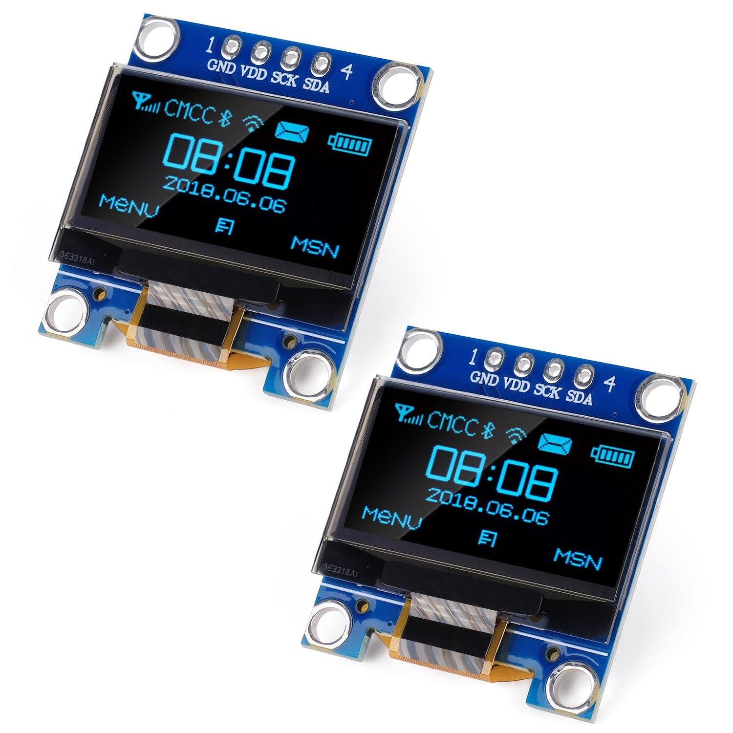 2 Pcs 0.96 Inch OLED Display Module 128x64 Pixel IIC I2C OLED Screen ...
