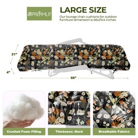 PALHMLIY Outdoor Chaise Lounge Chair Cushion Waterproof 66 x 21 x 4 Inches Cotton Lounge Chair Cushions with Ties, Soft Thickened Lounge Chair Cushions for Indoor Outdoor Furniture (Black Peony)