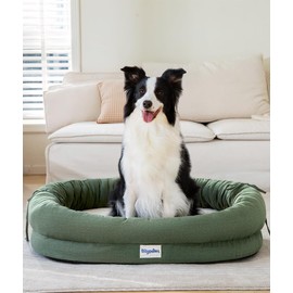 bilypaws Orthopedic Dog Bed for Large Dogs, Chew-Resistant Pet Sofa Bed with Egg Crate Foam, 4-Sided Bolster, Removable Washable Cover & Anti-Slip Bottom, Large Calliste Green
