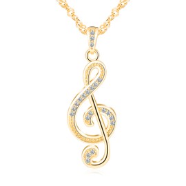 MICGIGI Women's 925 Sterling Silver Necklace Music Note Shape Cubic Zirconia Pendant Necklace, Gold, Silver