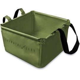 ShazaLife Folding Bucket, Camping Bucket, Jug, Field Rack, Small Items, Foldable, Single Handed, Compact, Square, Large Capacity, 3.5 gal (15 L), For Outdoor Use, Fishing, Car Washing, Olive