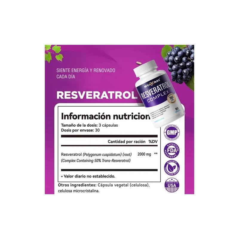 Resveratrol De 90 Cáps Con Semilla De Uva Roja Acai