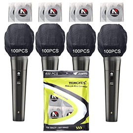 400 PCS (200 Pack) Microphone Hygiene Covers Disposable Non-woven Handheld Mic Mike Cover Windscreen Protective Cap for KTV Karaoke Recording Room Stage Performance, Black