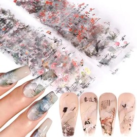 MOLILON Wash Painting Nail Foil Plum Blossom Bamboo Design Stickers Decals Holographic Nails Foils Starry Sky Star Transfer Foil Nails Wraps for Nail Art DIY Decoration - 10 Sheets