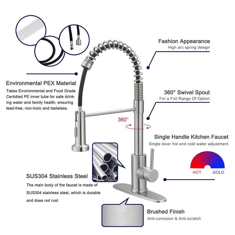 VOTON Kitchen Faucets with Pull Out Sprayer Commercial Spring Sink