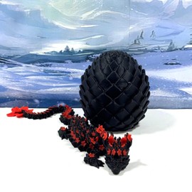 3D Printed Dragon with Dragon Egg, 12" Articulated Black and Red Cherry Blossom Dragon, Home Decor Executive Desk Toys,Fidget Toys for Autism- ADHD D082-BE