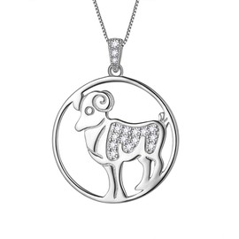 Aurora Tears Aries Necklace 925 Sterling Sliver 12 Zodiac Pendant Constellation Round Coin Necklaces CZ Horoscope Jewellery Gift for Women and Girls DP0111B