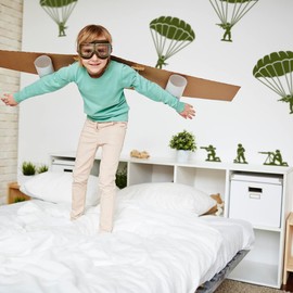 Helicopter Soldiers Army Wall Stickers, Military Vinyl Decals, Boy's Room Decoration, Paratroopers Parachute from Helicopter