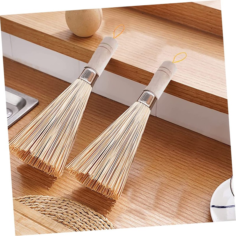 CHILDWEET 2Pcs Bamboo Scrubber Brush Durable Kitchen Cleaning Brush for