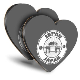 Destination Vinyl ltd Great Coasters (Set of 2) Heart - BW - Japan Pagoda Flag Japanese Drink Glossy Coasters/Tabletop Protection for Any Table Type #39798