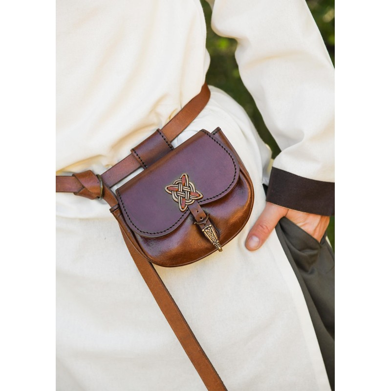 Battle-Merchant Belt Bag Leather Bag with Celtic Decorative Fittings, brown
