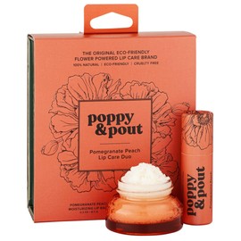 Poppy & Pout Lip Care Set | Lip Balm & Scrub | Sustainable Cardboard Tubes & Glass Jars, All Natural, Beeswax, Coconut Oil, Cruelty Free, Exfoliating & Moisturizing Lip Treatment (Pomegranate Peach)
