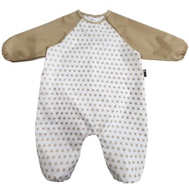 Kids Waterproof Jumpsuit Art Smock Apron – Multifunctional Coverall for Painting, Sensory Play, Sand Play & Rain Pants Alternative – Beige S, Ages 2-3