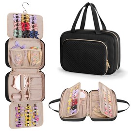 Fasrom Hair Accessories Organizer for Girls, Hanging Hair Bow Storage Bag for Kids Hair Clips, Headband, Hair Ties and Scrunchies Holder, Black (Empty Bag)