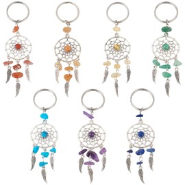 Craftdady 14pcs Dream Catcher keychain Tibetan Antique Silver Wing Key Ring Keychain Pendants Fashion Boho Stone Ornament Keychain 105 mm for Key Bag Home Car Craft Jewelry Making