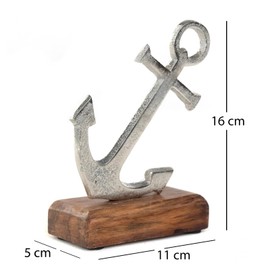 DESIGN DELIGHTS Stand Maritime Mango Wood, Metal, 16 cm, Anchor Sculpture on Base, Metal Sculpture, Ship Anchor Figure