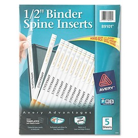 Avery 89101 Binder Spine Inserts, 1/2-Inch Spine Width, 16 Inserts/Sheet, 5 Sheets/Pack