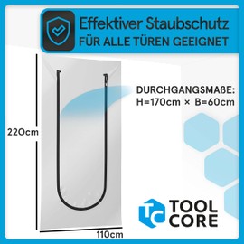 TOOLCORE TOOLCORE? 2x Staubschutztr mit Rei?verschluss 1,1x2,2m [Extra Stark] Bautre mit Rei?verschluss inkl. Edelstahl Zipper + Easy Comfort Aufh?nger - Staubschutzwand, Staubtr, Folientr