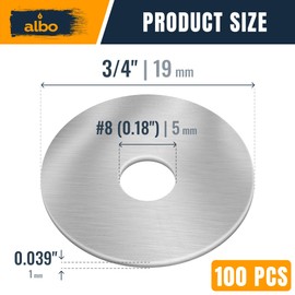 ALBO 100 Pcs Stainless Steel Fender Washers #8 x 3/4 Inch Flat Washers for Screws and Bolts, 304 Stainless Steel, Heavy Duty Washer Set for Industrial and DIY Use