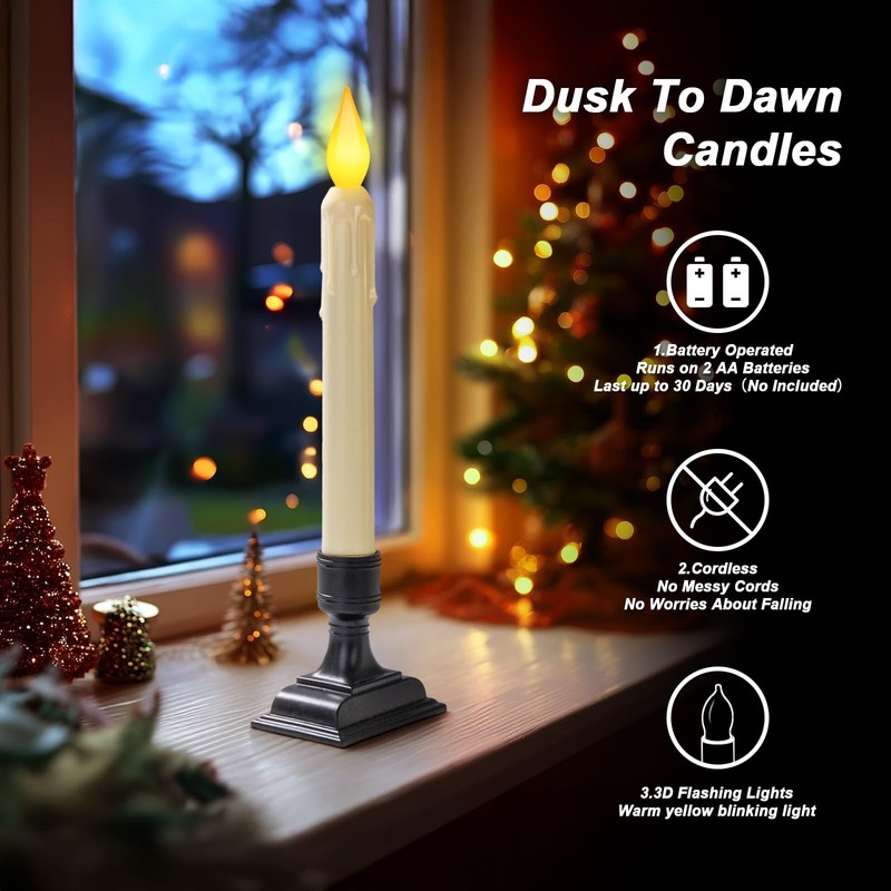 Meigic 6 Pcs Sensor Dawn to Dusk Window Candles, Flickering