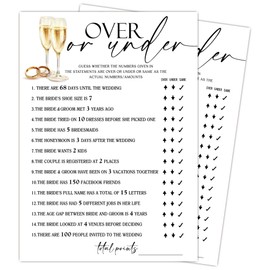 RPLCSPC Bridal Shower Games, Over or Under, 25 Bridal Shower Game Cards(5 x 7inches), Wedding Advice Cards, Wedding Party Favors for Guests, Minimalist Wedding Party Supplies-A01