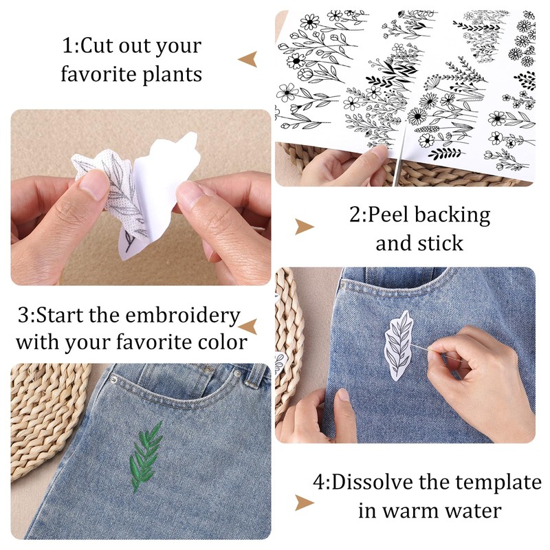 Flower Water Soluble Embroidery Patterns, 85 Pcs A-Z Alphabet Stick