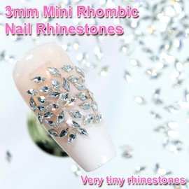 JYvivid 120 Pcs Mini Rhombic Nail Rhinestones, Shiny Zircon Crystals for Nails, Sparkling Diamonds Nail Gems, Flatback Nail Diamonds Accessories for Women, Nail Art Decoration (1.5x3mm)